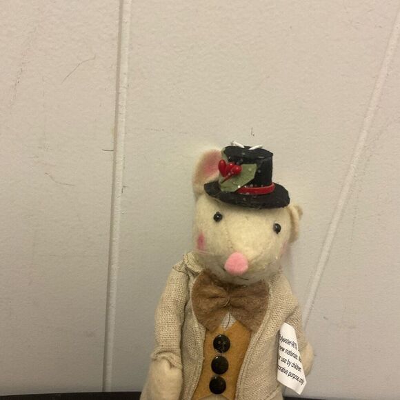 RAZ Imports MICE Felt Christmas Mouse Decor figurine 7" Tall Tan Outfit - Picture 2 of 8